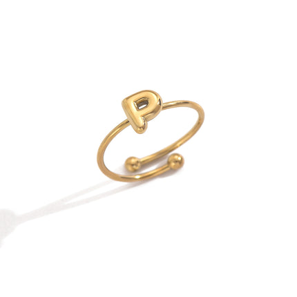 18K Gold Plated Initial Rings for Women – Adjustable Stainless Steel Letter A-Z Ring – Personalized Minimalist Jewelry – Waterproof & Tarnish-Free