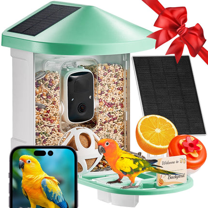 Smart Bird Feeder with 1080P AI Camera – Automatic Bird Species Identification – Solar Powered Wireless Outdoor Feeding Station