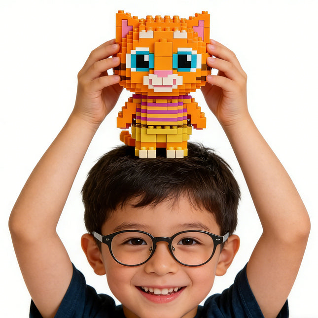 Brown Cat Micro Building Blocks – 3D Nano Brick Kitten Figurine – Educational DIY Puzzle for Adults & Kids – Creative Home Decor Gift