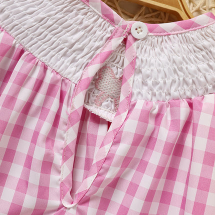 Baby Girl Valentine's Day Smocked Dress – Pink Plaid Heart Embroidery Party Outfit – Ruffle Sleeve Vintage Style Holiday Dress