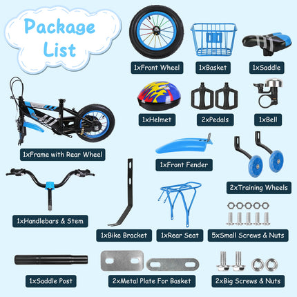 16" Kids Bike with Training Wheels & Helmet – Complete Bicycle Set for Boys 4-7 Years Old – Includes Front Basket, Rear Seat & Chain Guard