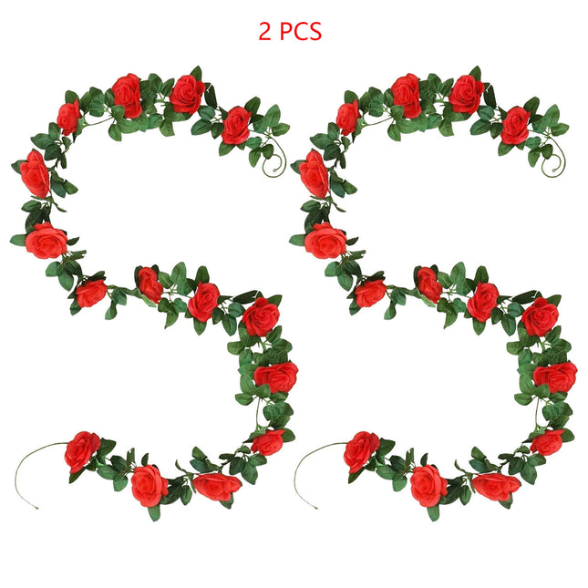 2-Pack Artificial Rose Vine Garland – 16ft Silk Rose & Ivy Leaf Hanging Flowers – Romantic Decor for Weddings, Garden, Home & Anniversaries