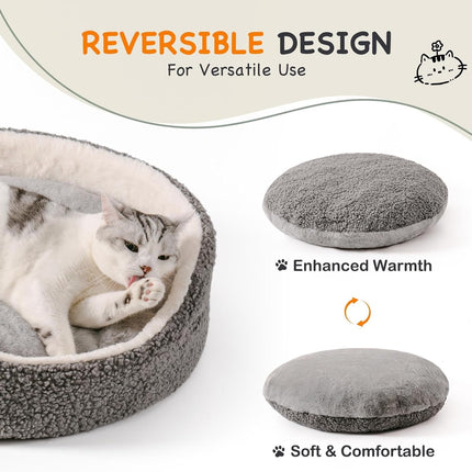 Mewoo Washable Pet Bed for Small Dogs & Cats – 23-Inch Orthopedic Round Dog Bed – Ultra Soft Plush Calming Bed with Non-Slip Bottom (Grey)