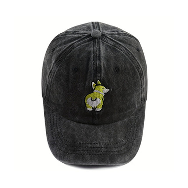 Embroidered Corgi Dog Denim Baseball Cap – Adjustable Vintage Dad Hat for Pet Lovers & Outdoor Wear