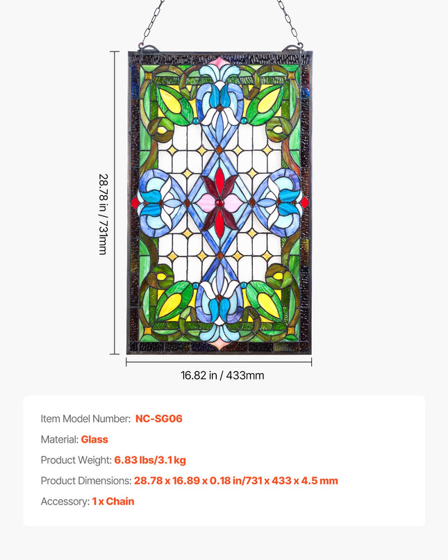 Tiffany Style Stained Glass Window Panel – Vintage Handcrafted Hanging Transom Art for Elegant Home and Kitchen Decor