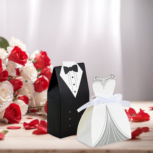 Elegant Wedding Tuxedo Gift Boxes with Bow Tie – Creative Groom Suit Favor Boxes for Candies & Sweets – 50/100 Pack Party Supplies