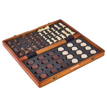 VEVOR 15" Magnetic Wooden Chess Set – 2-in-1 Chess & Checkers Combo – Folding Board with Storage Slots – Includes 2 Extra Queens – Professional Travel Set for Kids & Adults