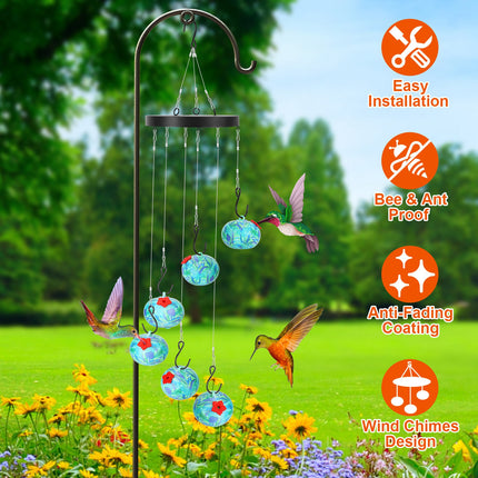 2-in-1 Wind Chime Hummingbird Feeder – Hanging Outdoor Bird Feeder with Bee and Ant Guard – Decorative Garden & Patio Art