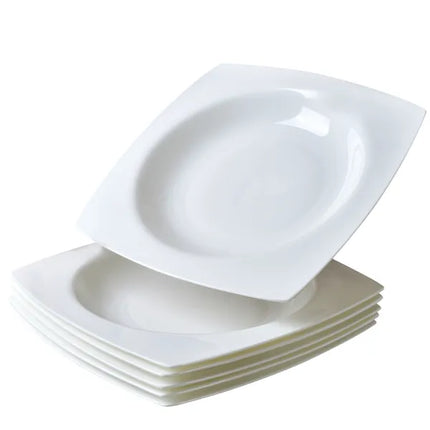 Square Ceramic Dinner Plate Set of 6 – Elegant White Bone China Salad Plates for Fine Dining & Family Gatherings