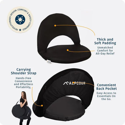 Reclining Stadium Seat with Back Support – 6-Position Waterproof Cushion Chair for Bleachers, Camping & Outdoor Events
