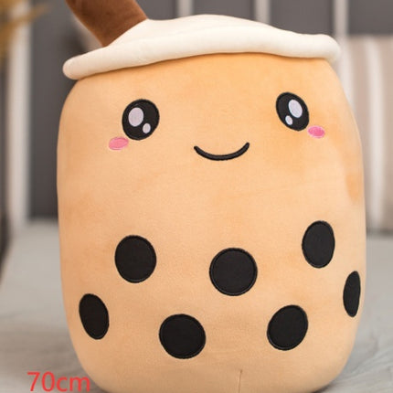 Cute Fruit Boba Tea Plush Pillow – Soft Strawberry Milk Tea Stuffed Toy – Kawaii Bubble Tea Cup Cushion for Kids & Teens (Pink/Brown)