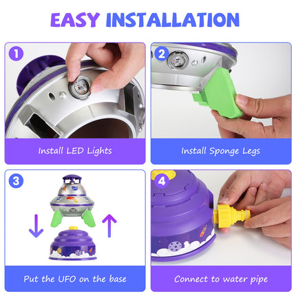 LED Light-Up UFO Water Sprinkler – Rocket Launch Water Toy for Kids – 360° Spinning Outdoor Summer Toy with Adjustable Height (Up to 6.5ft)