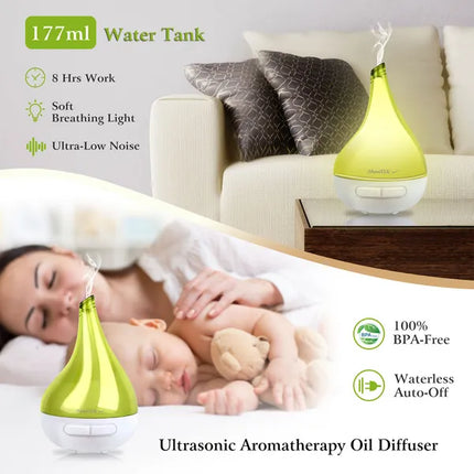 Ultrasonic Cool Mist Humidifier – Drop-Shaped Essential Oil Diffuser for Home & Office – Whisper-Quiet Aromatherapy Machine with LED Light