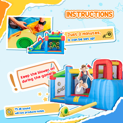 6-in-1 Inflatable Water Slide & Bounce House – Giant Bouncing Castle with Water Cannon, Climbing Wall & Splash Pool – Heavy Duty Outdoor Fun for Kids