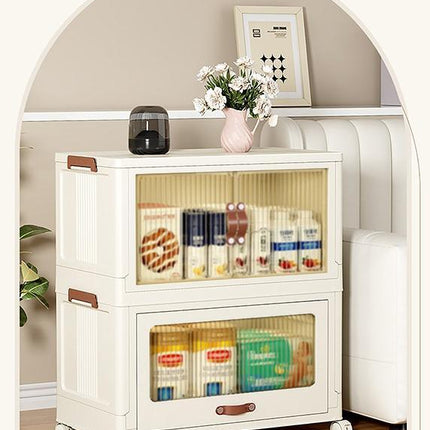 Multi-Layer Baby Storage Cabinet with Wheels – Transparent Easy-Open Lids – Mobile Nursery Organizer for Diapers, Toys & Clothes
