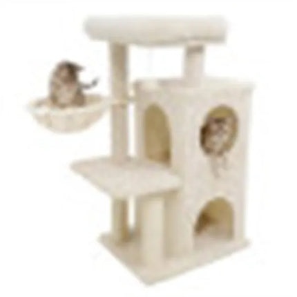 Multi-Level Cat Tree with 2-Tier Condo – 33.5-Inch Sisal Scratching Post Tower with Safety Strap for Indoor Cats