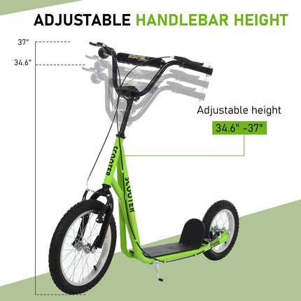 Teens & Youth Kick Scooter with Inflatable All-Terrain Wheels – Electric Green – Dual Hand Brakes & Adjustable Height – Ages 5+