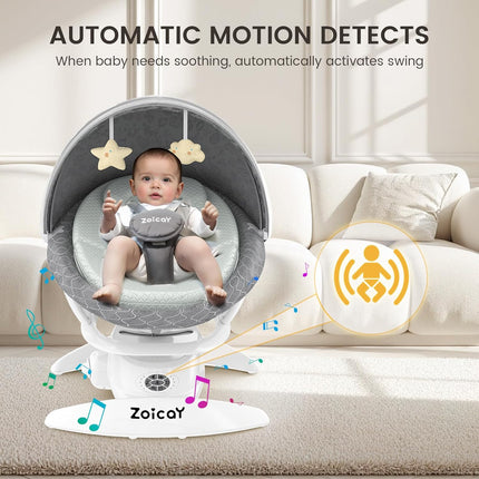 Smart Electric Baby Swing with Motion Detection – 5 Adjustable Speeds & 12 Lullabies – Automatic Infant Rocker with Remote Control