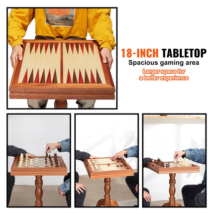 3-in-1 Wooden Chess Checkers & Backgammon Table Set – 18-Inch Premium Hardwood Game Board with Storage Drawer for Family Game Nights