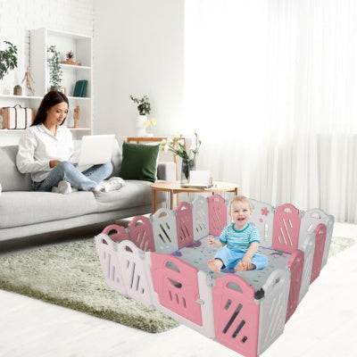 20-Panel Baby Playpen – Extra Large Foldable Playard for Toddlers – Adjustable Shape Play Fence with Safety Lock Gate