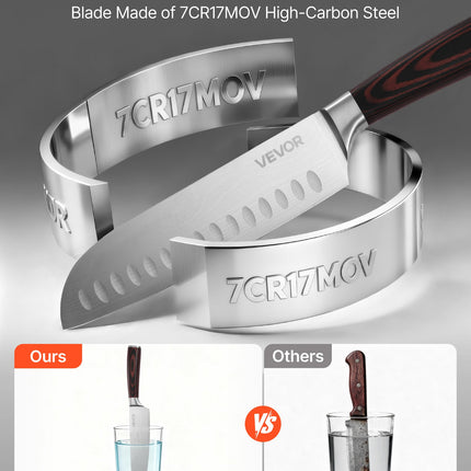 15-Piece Professional Kitchen Knife Set with Wooden Block – High-Carbon Stainless Steel – Built-in Sharpener Rod & Steak Knives