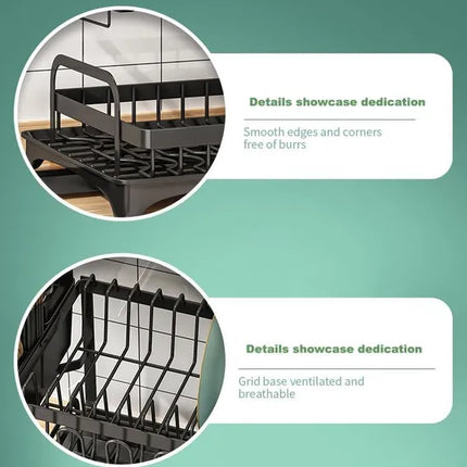 2-Tier Large Capacity Dish Drying Rack – Rustproof Kitchen Dish Rack with Drainboard – Space-Saving Utensil Holder & Cup Rack Set