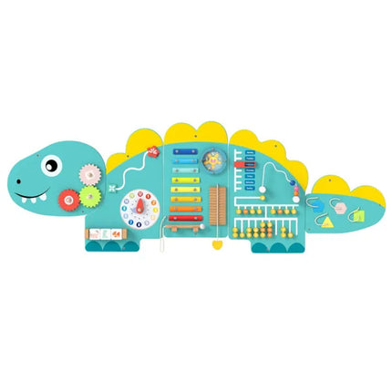 11-in-1 Dinosaur Activity Wall Panels – 3-Piece Wooden Sensory Busy Board – Montessori Wall Toy with Gears, Maze & Music for Toddlers
