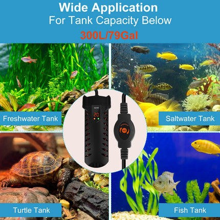 500W Submersible Aquarium Heater with External LED Controller – Adjustable Temperature Thermostat – For Freshwater & Saltwater Fish Tanks up to 79 Gallons