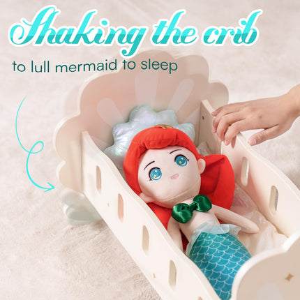 Robotime Wooden Baby Doll Crib – Rocking Cradle for 18-Inch Dolls – Includes Soft Bedding Set – Premium Doll Furniture for Pretend Play