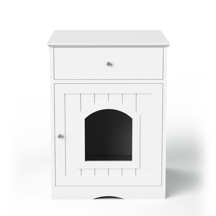 Wooden Cat Litter Box Enclosure – Decorative Cat House & Side Table – Indoor Pet Crate with Hidden Washroom Design
