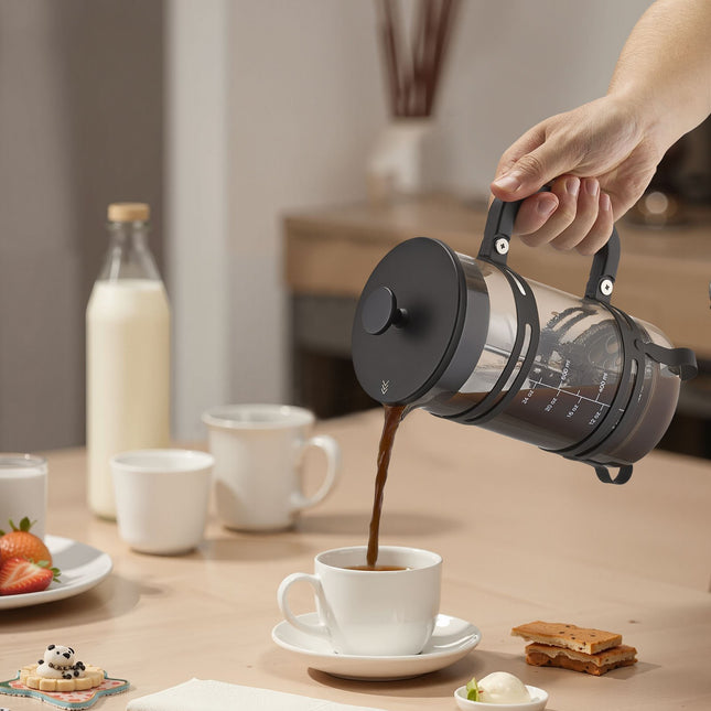 Classic French Press Coffee Maker – 34 oz Borosilicate Glass Coffee & Tea Press – Heat-Resistant Silver Infuser
