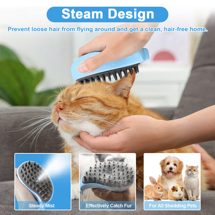 3-in-1 Steamy Cat Brush – Electric Steam Pet Grooming Brush for Shedding – Gentle Silicone Massage Comb for Cats & Dogs
