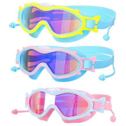 Kids & Youth Swim Goggles with Attached Earplugs – Anti-Fog & UV Protection – Wide View Leak-Proof Swimming Glasses for Boys & Girls Aged 3-16