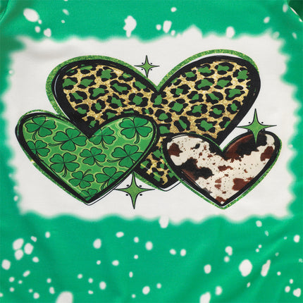 Baby Girl St. Patrick’s Day Flare Romper – Green Clover & Leopard Print Jumpsuit – Ruffle Sleeve Bell Bottom Onesie