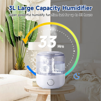 3L Large Capacity Ultrasonic Humidifier – High-Volume Cool Mist Maker – BPA-Free Mechanical Air Humidifier for Bedroom & Large Rooms