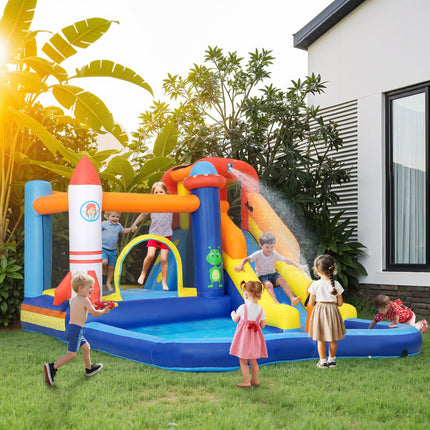 5-in-1 Inflatable Bounce House with Water Slide & 550W Blower – Splash Pool, Climbing Wall & Water Cannon – Outdoor Backyard Play Center