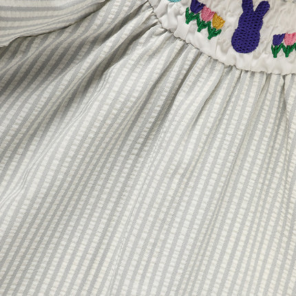 Baby Girl Easter Bunny Smocked Dress – Hand-Embroidered Rabbit & Carrot Party Outfit – Vintage Style Short Sleeve Spring Dress
