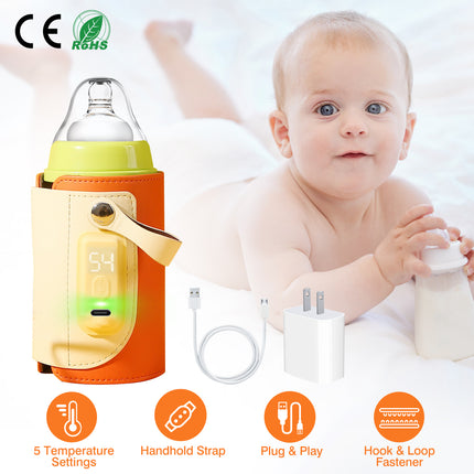 Portable Baby Milk Warmer – 5 Temperature Adjustable Bottle Warmer – USB Rechargeable Travel Milk Heater for Car & Outdoor