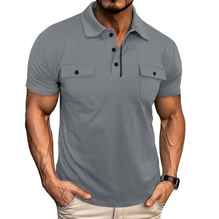 Men's Premium Summer Lapel Polo Shirt – Breathable Short Sleeve Button-Down Top with Chest Pocket – Versatile Outdoor & Casual Fashion