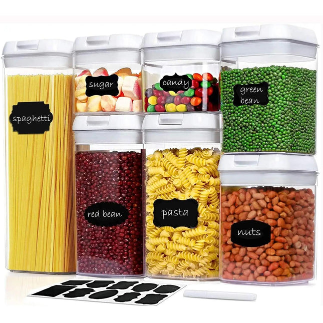 7-Piece Airtight Food Storage Container Set – BPA-Free Clear Pantry Organizers with Locking Lids for Flour, Cereal & Snacks