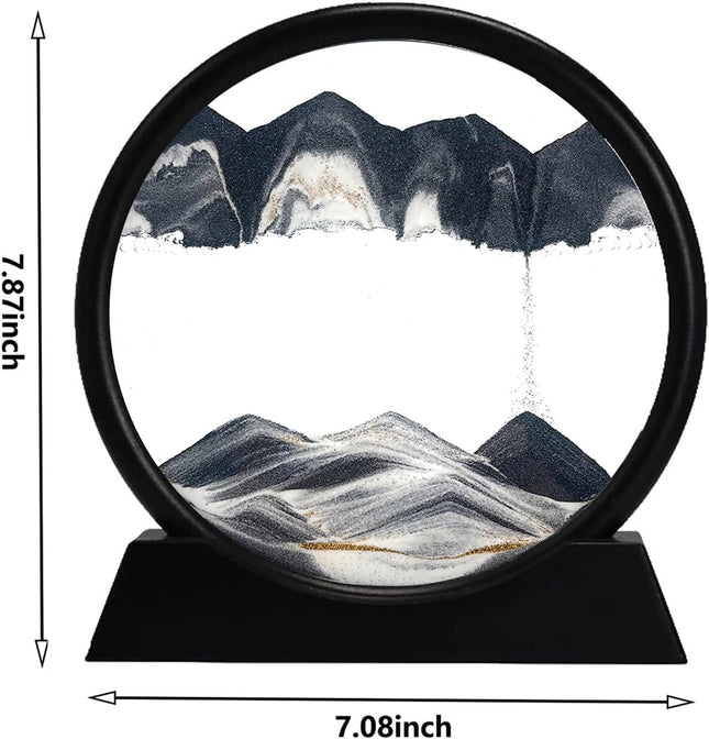 3D Moving Sand Art Picture – Dynamic Liquid Motion Sandscape – Round Glass Deep Sea Sand Display for Stress Relief & Home Decor