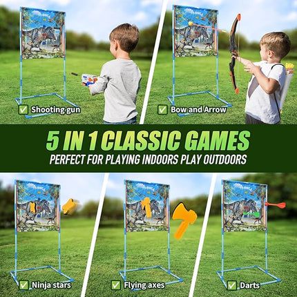 Dinosaur Sticky Ball Launcher Toy – Kids Dart Board Target Game with Sticky Balls – Indoor & Outdoor Sports Game for Boys & Girls – Perfect Birthday Gift