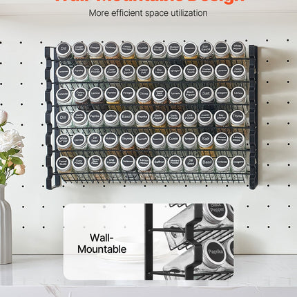 Spice Rack Organizer for Cabinet & Wall Mount – 4 Pack Single Tier Hanging Spice Shelves – Black Metal Seasoning Storage Set