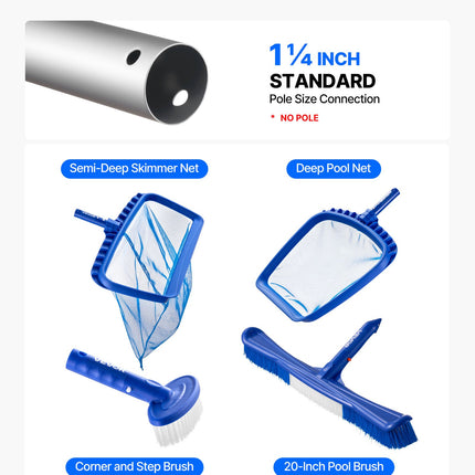 Complete Swimming Pool Cleaning Kit – Heavy Duty Leaf Skimmer Net, Deep Bag Rake & 2 Interchangeable Brush Heads – Professional Maintenance Set for Pools, Spas & Ponds