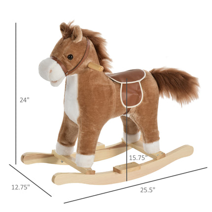 Plush Rocking Horse Toy with Realistic Sounds & Moving Tail – Classic Wooden Rocker for Toddlers & Kids Playrooms