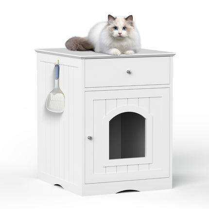 Wooden Cat Litter Box Enclosure – Decorative Cat House & Side Table – Indoor Pet Crate with Hidden Washroom Design