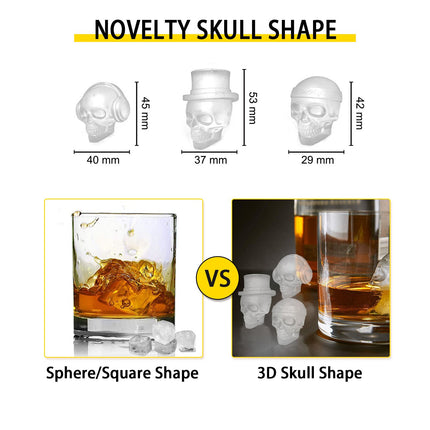 3D Skull Ice Cube Tray – 6-Grid Large Skull Ice Ball Maker – Flexible Silicone Mold with Lid & Funnel – Perfect for Whiskey, Cocktails, & Halloween Parties