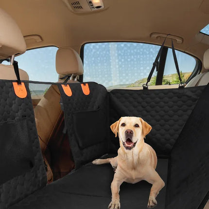 600D Heavy-Duty Dog Car Seat Cover – Full Protection Hammock with Side Flaps – Waterproof Rear Seat Protector with Mesh Window & Storage Bags