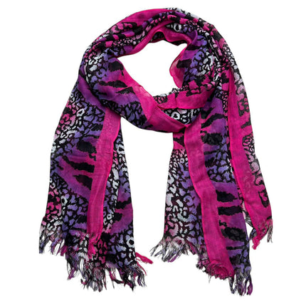 Extra Long Patterned Scarf – Bold Hot Pink & Creative Knots for Versatile Styling – Women's & Men's Fashion Accessory