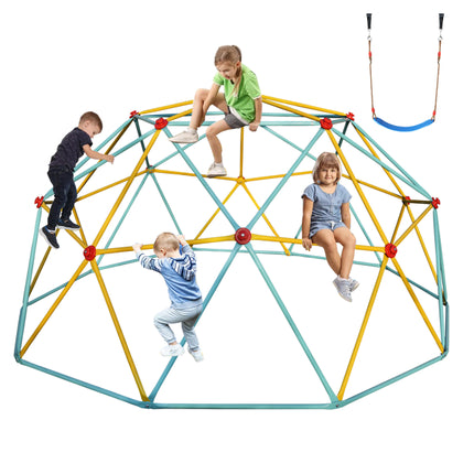 10ft Outdoor Climbing Dome with Swing – Heavy-Duty Jungle Gym Playground Equipment for Backyard Kids Play